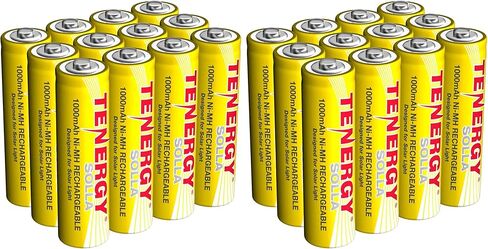 Tenergy Solla Rechargeable NiMH AA Battery, 1000mAh Solar Batteries for Solar Garden Lights, Anti-leak, Outdoor Durability, 5+ Years Performance, 12 Pack, UL Certified in Saudi Arabia