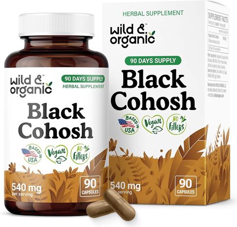 Wild & Organic Black Cohosh for Women Capsules 540 mg - Natural Support - Black Cohosh Root Supplement - Actaea Racemosa Herb - 60 Days of Supply - Vegan, No Fillers, Non-GMO - 60 Count in Saudi Arabia