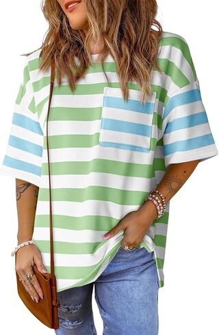 نساء كتلة كبيرة الحجم كتل مخطط Tshirts الصيف غير الرسمي الأكمام قصيرة الأكمام القمصان فضفاضة ملائمة طاقم الرقبة in Saudi Arabia