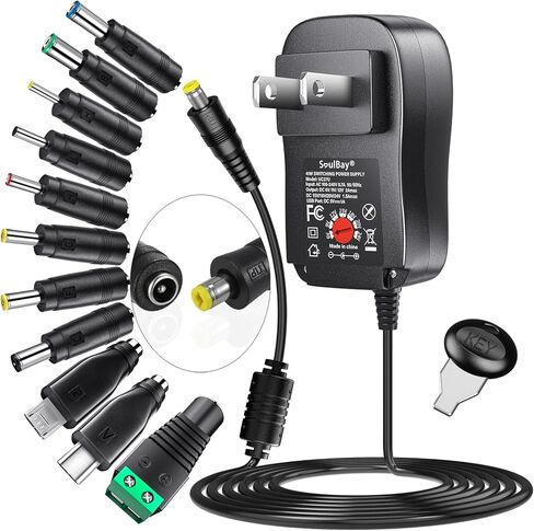 محول تيار متردد عالمي بقدرة 15 وات من SoulBay 3V 4.5V 5V 6V 7.5V 9V 1500mA 12V 1250mA DC تحويل التيار الكهربائي لكاميرا CCTV Security IP ومكبر الصوت وجهاز التوجيه والإلكترونيات المنزلية، متوافق مع 12W in Saudi Arabia