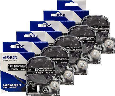 Epson LABELWORKS 205STWBPX Shrink Tube AWG 8-12 White on Black Shrink Tube - 3/16" (5MM) Wide, 96" in Kuwait