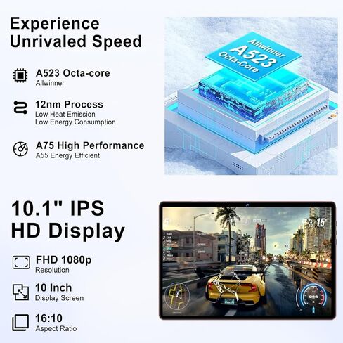 جهاز لوحي DMOAO مقاس 10.1 بوصة 2 في 1 يعمل بنظام Android 13 مع ذاكرة وصول عشوائي 14(8+6) جيجابايت وذاكرة وصول عشوائي 128 جيجابايت (1 تيرابايت TF)، وحدة معالجة مركزية ثماني النواة بسرعة 2.0 جيجاهرتز، 8000 مللي أمبير في الساعة، 5G/2.4G WiFi، نظام تحديد المو in Kuwait