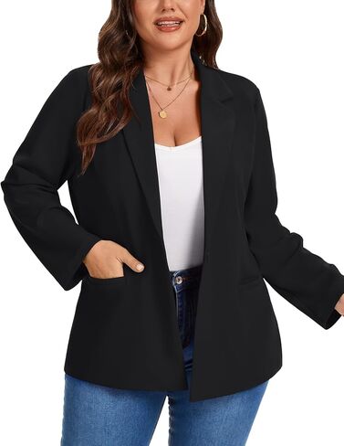 Womens Plus Size Blazer Jacket Business Casual Long Sleeve Button Open Front Notch Lapel Blazers Pocket in Kuwait