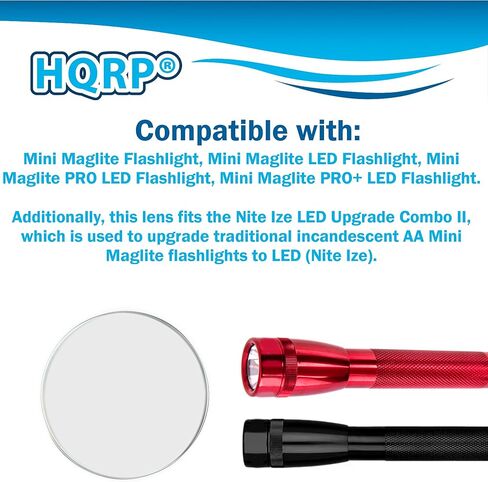 مجموعة مصابيح HQRP: عدسة زجاجية ووحدة LED ثنائية الدبوس 3 وات لمصباح يدوي Mini Maglite 2-Cell AA، زجاج مقسى 22.3x1.0 مم عدسة AA وLM2A001 لمبة إضاءة ساطعة للغاية 150LM in Kuwait