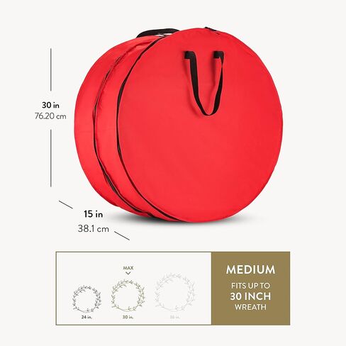 ZOBER Christmas Wreath Storage Container 24 Inch - Wreath Bag Fits 2 Wreaths Box - 600D Oxford Fabric - Interior Compartment for Storing Garlands, Wreaths Storage Bag W Strong Durable Handles - Red in Saudi Arabia