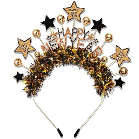 عصابة رأس mokkia Happy New Year للنساء والفتيات، عصابات رأس لامعة على شكل نجمة، إكسسوارات عصابة رأس لرأس السنة الجديدة، هدايا زينة للحفلات (ذهبي أسود 5) in Kuwait