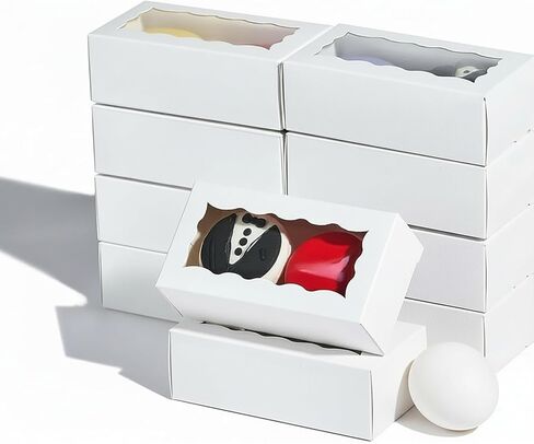 24PCS 4.17x2.16x1.37 Inches Elegant White Double Favor Boxes with Clear Window for Macaron, Chocolate, Small Cookies, Party Baby Showers Candy Treat Boxes in Kuwait