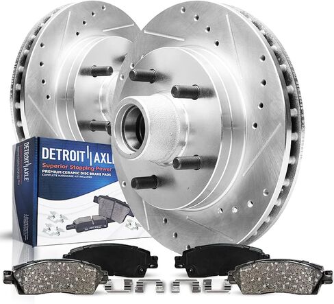 Detroit Axle - مجموعة الفرامل الخلفية لدودج رام 1500 Durango Chrysler Aspen حفر ودوارات فرامل القرص المقطوعة من وسادات فرامل السيراميك 5 العروات: 13.86 "بوصة دوار in Saudi Arabia