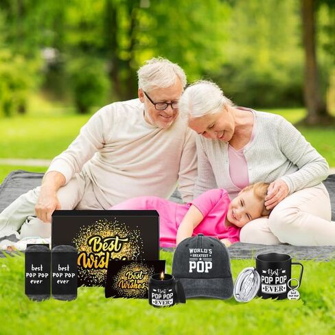 Geiserailie 7 Pcs Gift for Christmas Dad Best Paw Paw Ever Gift Set for Christmas Dad Funny Gifts Include Hat Mug Blanket Keychain Candle Sock Card in Box for Father from Child in Saudi Arabia
