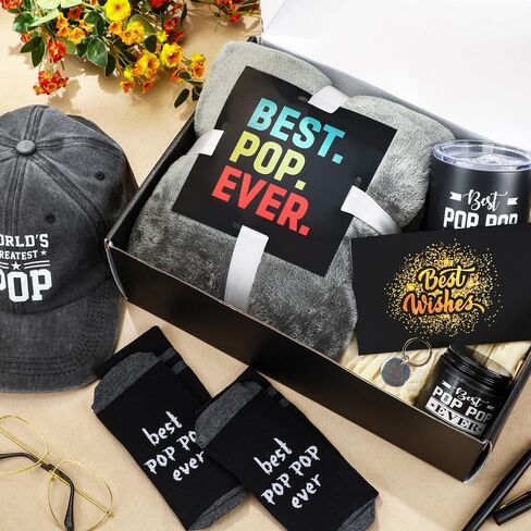 Geiserailie 7 Pcs Gift for Christmas Dad Best Paw Paw Ever Gift Set for Christmas Dad Funny Gifts Include Hat Mug Blanket Keychain Candle Sock Card in Box for Father from Child in Saudi Arabia