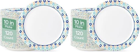 MUCHII Paper Plates 10 Inch, 120 Count Paper Plates Bulk, Cut Proof Paper Plates, Disposable Paper Plates for Party,Picnic, Family Gatherings. in Kuwait
