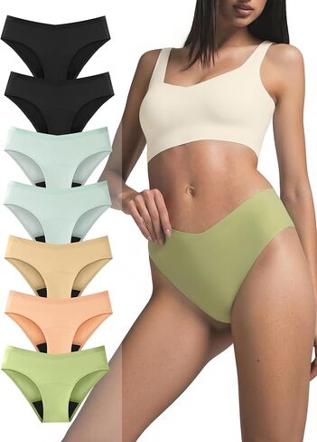 TIICHOO Seamless Period Underwear for Women Regular Absorbency No Show Period Bikini Panties 7 Pack in Saudi Arabia