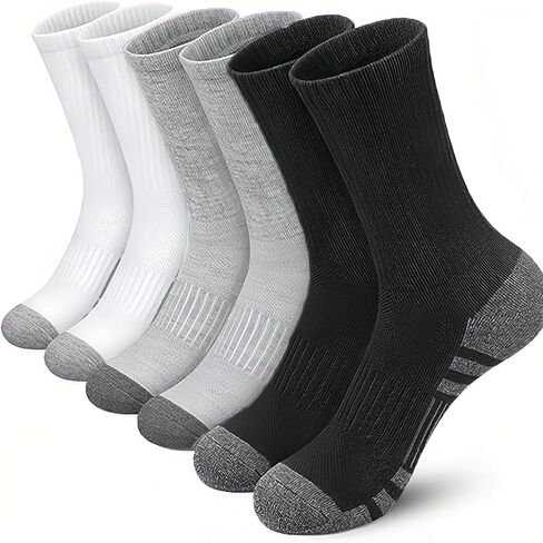 Men's Socks - Breathable, Moisture-Wicking, Non-Slip & Comfortable (3-Pack, Black/Gray/White) Size 6-13 in Saudi Arabia