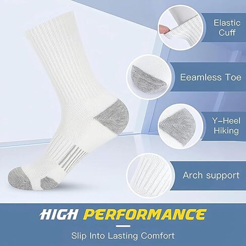Men's Socks - Breathable, Moisture-Wicking, Non-Slip & Comfortable (3-Pack, Black/Gray/White) Size 6-13 in Saudi Arabia