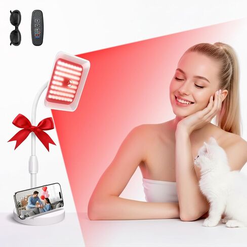 العلاج بالضوء الأحمر للوجه والجسم، 3 مصابيح LED بطول موجي 660 نانومتر 730 نانومتر 850 نانومتر مصباح مكتب للعلاج بالأشعة تحت الحمراء مع حامل للرأس والهاتف قابل للتعديل 360 درجة، للاستخدام المحمول في المنزل والمكتب مع نظارات، هدية مثالية in Kuwait