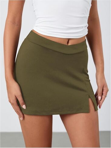 Women's Mini Skirt Y2k Split Zipper Side Stretchy Bodycon Skirts Skorts with Shorts Underneath in Saudi Arabia