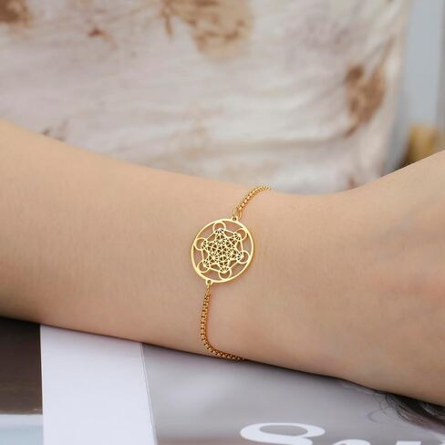 EUEAVAN Metatron Cube Sacred Geometry Bracelet Cosmic Symbol Metatron Pendant Art Flower of Life Stainless Steel Jewelry Woman in Saudi Arabia