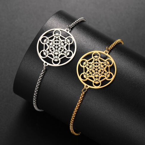 EUEAVAN Metatron Cube Sacred Geometry Bracelet Cosmic Symbol Metatron Pendant Art Flower of Life Stainless Steel Jewelry Woman in Saudi Arabia