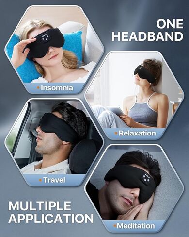 Bluetooth Eye Mask for Sleeping, Kabray Sleep Mask with Bluetooth Headphones, Bluetooth Sleep Mask Headphones with Adjustable Ultra Thin Stereo Speakers Microphone Hands Free for Travel in Saudi Arabia