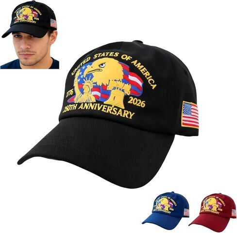 Embroidered 250th Anniversary USA Hat, Eagle & Liberty Patriotic Adjustable Baseball Cap for Men & Women，Navy Blue,Red,Black in Saudi Arabia