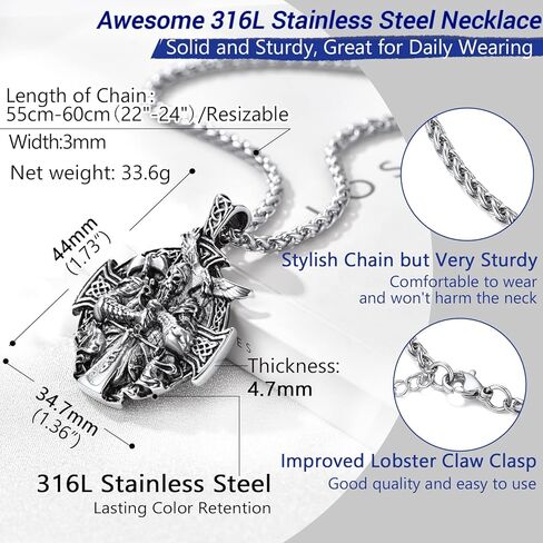 مجوهرات PROSTEEL Norse Viking للرجال والنساء، قلادة ثور المطرقة/ثور الفأس/الغراب/أودين، سلسلة قلادة من الفولاذ المقاوم للصدأ 316L، تأتي مع صندوق in Saudi Arabia