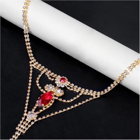 Sexy Rhinestone Chain Thong Panties Jewelry Multi-layered Crystal Red Heart Waist Chain Festival G String Jewelry in Saudi Arabia