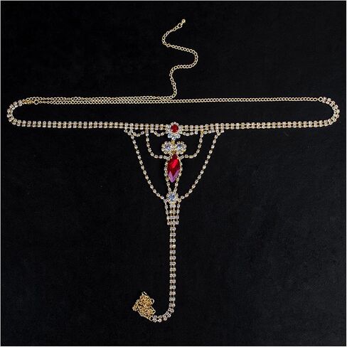 Sexy Rhinestone Chain Thong Panties Jewelry Multi-layered Crystal Red Heart Waist Chain Festival G String Jewelry in Saudi Arabia