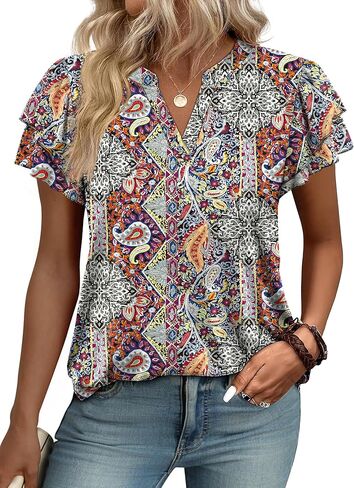 OFEEFAN Womens Blouses Dressy Casual Flutter Sleeve V Neck Tops Business Casual Outfits in Saudi Arabia