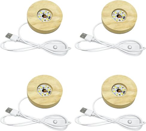 4 Pcs Square LED Light Bases with Wooden Stands, USB Powered, 6 LED Bulbs, 3D Crystal Display Light, Warm Glow, Set for Acrylic, Glass, Resin Art, with Switch in Saudi Arabia