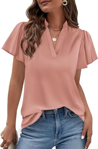 PRETTYGARDEN Women's 2026 Summer Blouses Dressy Casual Ruffle Cap Sleeve V Neck Business Work Trendy Cute Tops Spring Outfits in Saudi Arabia