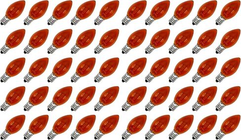 Creative Hobbies Box of 25 Light Bulbs -C7, Steady Burning - Transparent Orange - 7 Watt - Candelabra Base -Great for Night Lights, Pumpkin Lights and Christmas Strings in Kuwait