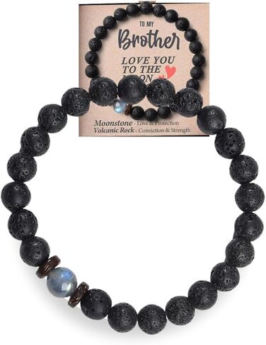 Valentines Gift For Men– Natural Stone Lava Rock & Moonstone Beaded Bracelet | Inspirational Jewelry Gift for Husband, Son, Father, Boyfriend, Uncle, Grandfather, Brother, or Dad | 7.5" Stretch Band in Saudi Arabia