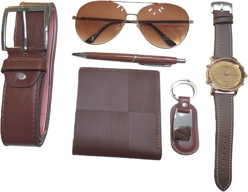 6-Piece Men'S Accessory Fashion Set (Belt, Wallet, Watch, Glasses, Keychain, Ballpoint Pen) Men'S Gift Set in Saudi Arabia