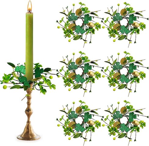 6 Pcs 1.38" Mini Valentines Day Taper Candle Rings Wreaths Artificial Small Floral Table Centerpieces Wreath Romantic Taper Candle Holder for Galentine’s Farmhouse Home Candlesticks Decor in Saudi Arabia