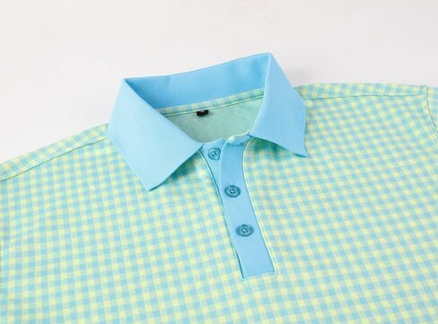 Alex Vando Mens Check Golf Shirt Contrast Rib Collar Short Sleeve Polo Shirts for Men in Saudi Arabia