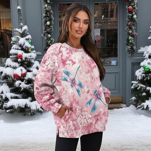 AFPANQZ Oversized Sweatshirt for Women Crewneck Long Sleeve Pullover Top Side Slit 2025 Fall Winter Fashion Outfits Clothes in Saudi Arabia
