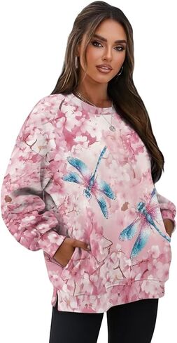 AFPANQZ Oversized Sweatshirt for Women Crewneck Long Sleeve Pullover Top Side Slit 2025 Fall Winter Fashion Outfits Clothes in Saudi Arabia