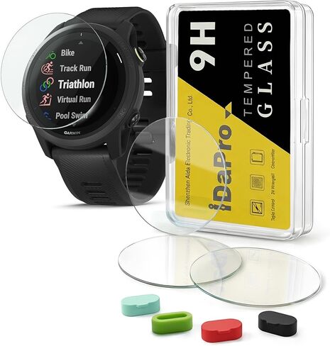 [4 قطع] واقي شاشة لساعة جارمين فوررنر 745 الذكية للجري والترياتلون + مقابس سيليكون مضادة للغبار، زجاج مقوى ايدابرو مضاد للخدش وخالي من الفقاعات in Kuwait