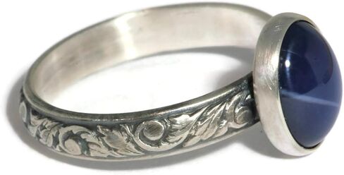 Oval Created Blue Star Sapphire Ring Vine Pattern Vintage Silver in Kuwait