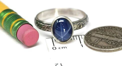 Oval Created Blue Star Sapphire Ring Vine Pattern Vintage Silver in Kuwait