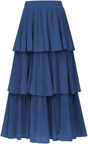 Women's Long Skirts Chiffon Elastic High Waist Maxi Skirt A-Line Tiered Dress in Kuwait