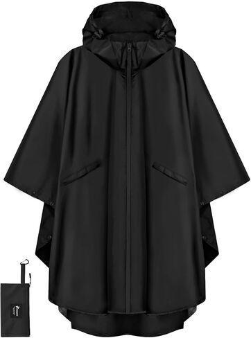 PTEROMY Hooded Rain Poncho for Adult with Pocket and Zipper, Waterproof Lightweight Raincoat for Men and Women in Saudi Arabia