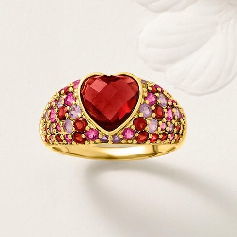 Ross-Simons 2.40 Carat Heart-Shaped Garnet and 2.70 ct. t.w. Multi-Gemstone Ring in 18kt Gold Over Sterling in Saudi Arabia