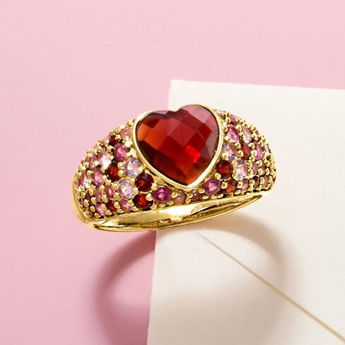 Ross-Simons 2.40 Carat Heart-Shaped Garnet and 2.70 ct. t.w. Multi-Gemstone Ring in 18kt Gold Over Sterling in Saudi Arabia