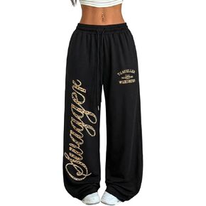 ZAFUL Womens Wide Leg Sweatpants Y2K Gothic Graffiti High Waisted Drawstring Lounge Pants Athletic Joggers Pants with Pockets in Saudi Arabia