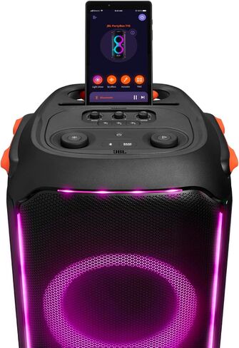 JBL PartyBox 710 - مكبر صوت للحفلات مع صوت قوي، وأضواء مدمجة وباس عميق إضافي، مقاوم لرذاذ الماء IPX4، اتصال التطبيق/البلوتوث، مصنوع للاستخدام في كل مكان بعجلات مقبض (أسود) in Saudi Arabia