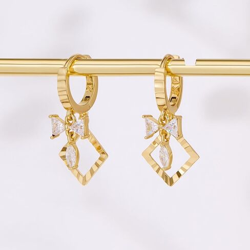 14K Gold Hoop Earrings for Women, 8mm Inner Diameter Huggie Hoops with Heart & Bow CZ Drop, Cubic Zirconia Elegant Dangle Earring, Hypoallergenic Dainty Jewelry,​ Aretes De Oro Para Mujer 14k in Saudi Arabia
