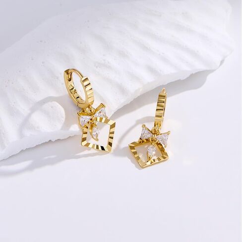 14K Gold Hoop Earrings for Women, 8mm Inner Diameter Huggie Hoops with Heart & Bow CZ Drop, Cubic Zirconia Elegant Dangle Earring, Hypoallergenic Dainty Jewelry,​ Aretes De Oro Para Mujer 14k in Saudi Arabia