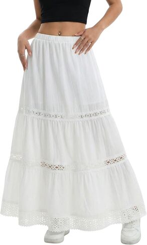 Verdusa Women's Flowy Flared Ruffle Boho Long Long Tkirt Summer Maxi Skirt Out outfits Pure White Small in Saudi Arabia