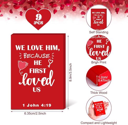 Yousoontic 9 Pcs Christian Valentine's Day Decor Bible Verse Religious Jesus Table Decorations Wood Block Sign Rustic Valentines Love Tiered Tray Decor for Church Home Shelf Table Top(Vintage) in Saudi Arabia